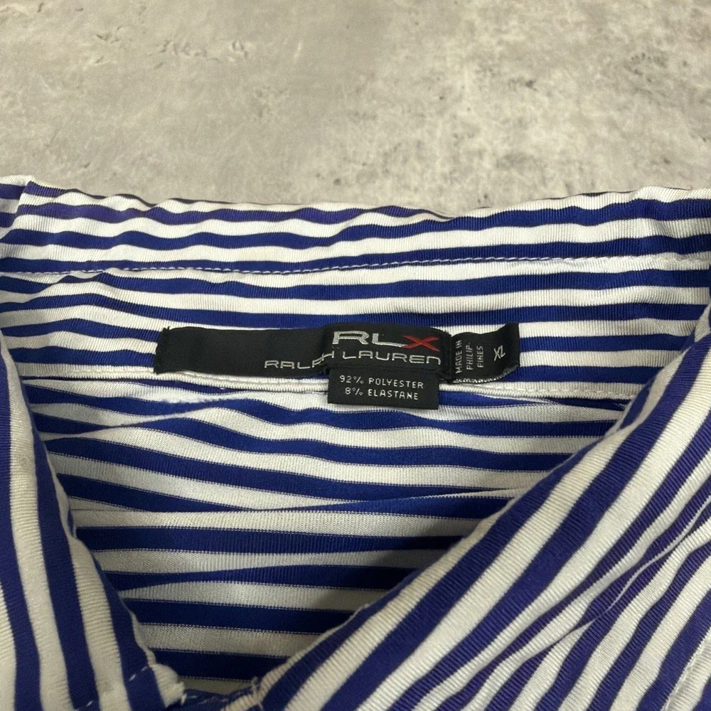 RLX Ralph LaureN Performance Golf Polo Whistling Straits Blue White Striped XL